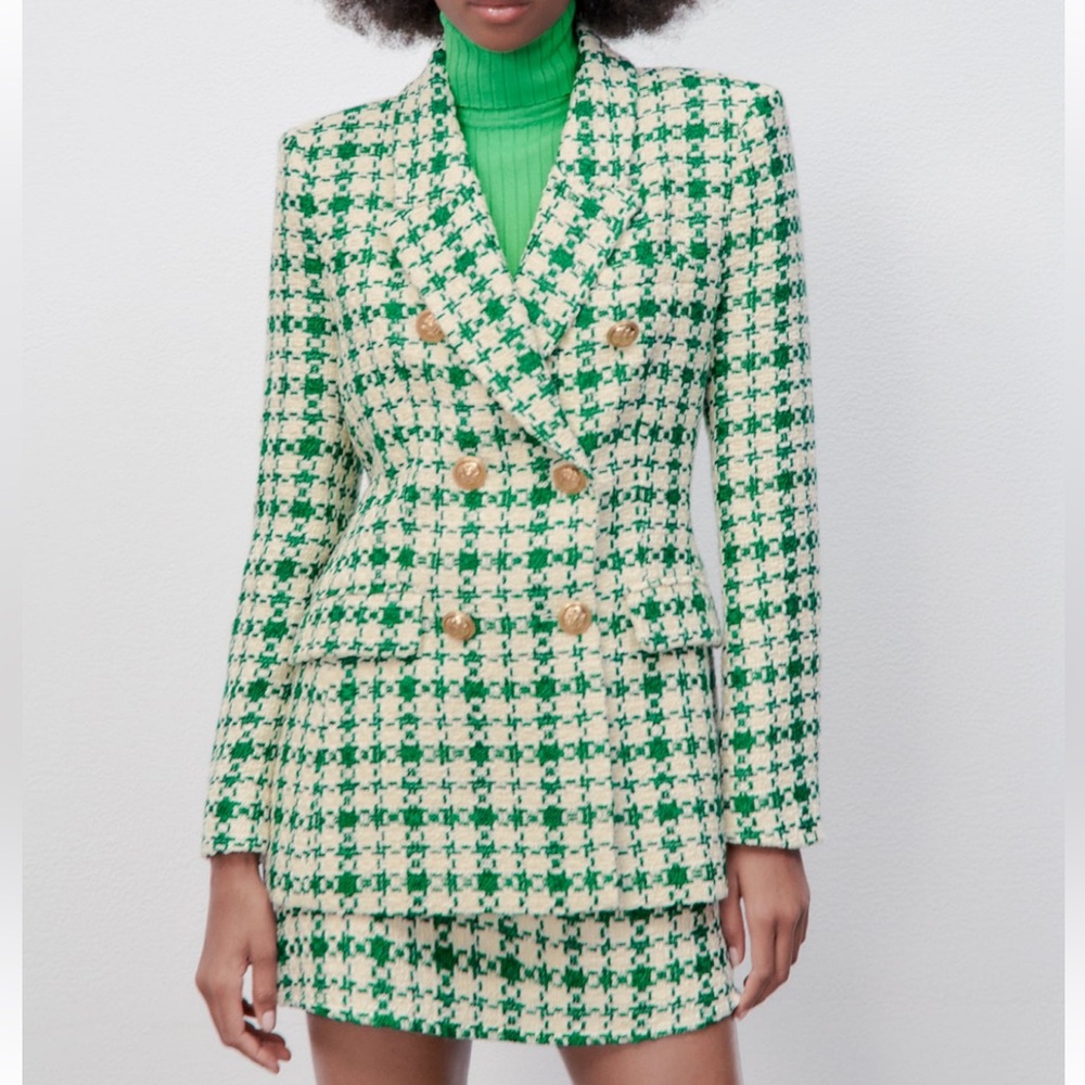 DOUBLE BREASTED TEXTURED WEAVE JACKET - skirt will be sold separated
